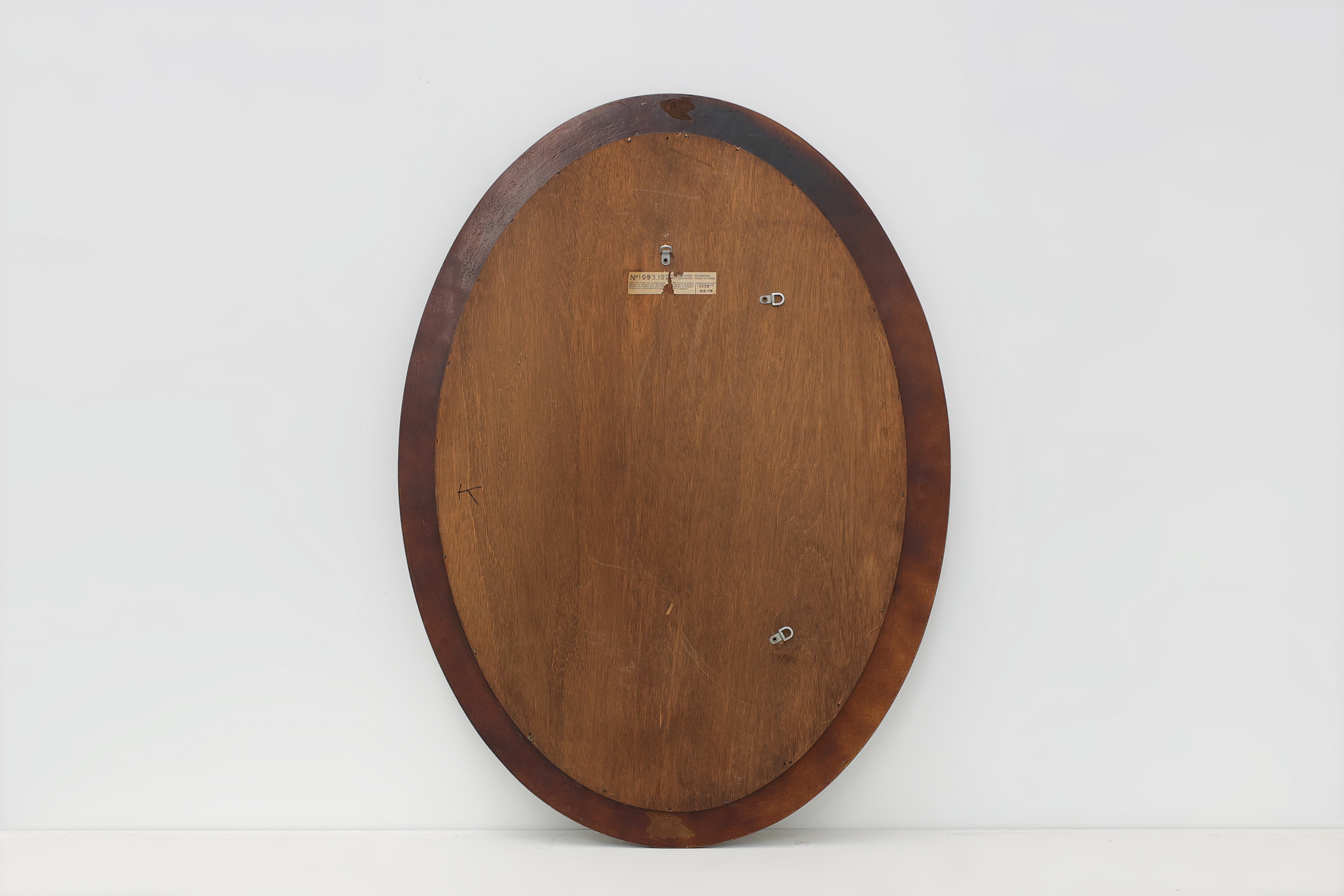 Deknudt Oval Wall Mirror with Walnut-Toned Frame and Gilt Inner Edge, Belgiumthumbnail